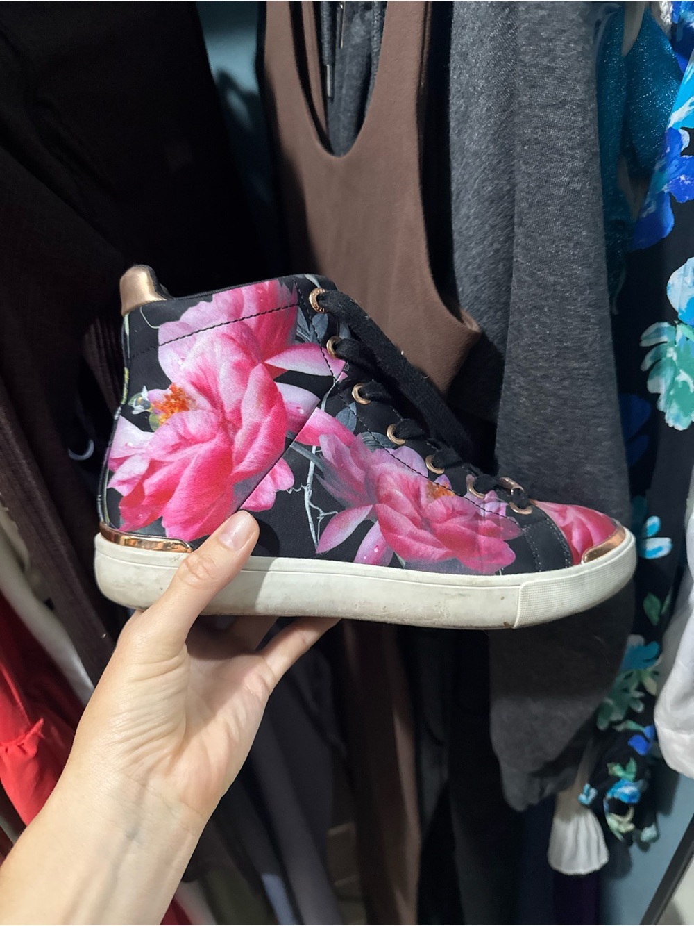 Ted Baker London Black High-Top Sneakers with Pink Floral Print